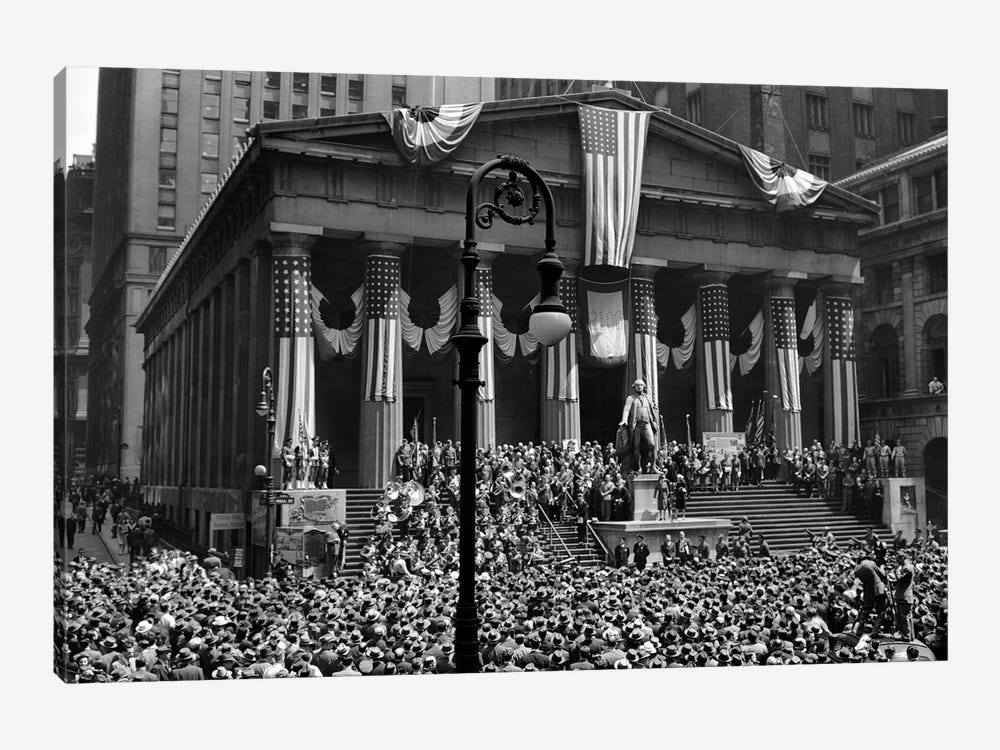 1942 WW II War Bond Rally Federal Treasury Building New York Stock Exchange Wall Street Manhattan New York City USA by Vintage Images 1-piece Canvas Print