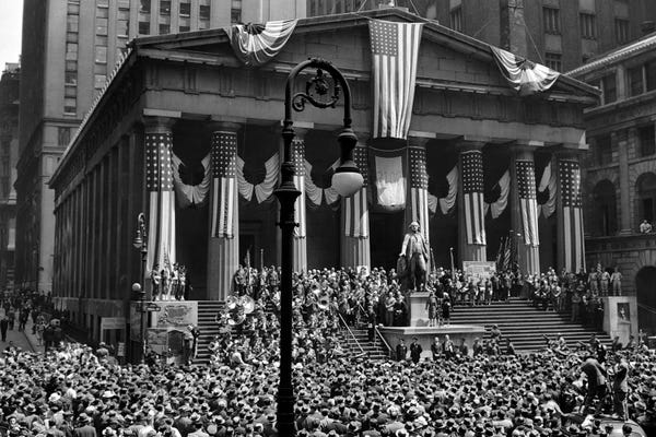 Manhattan: 1942 WW II War Bond Rally Federal Treasury Building New York Stock Exchange Wall Street Manhattan New York City USA by Vintage Images