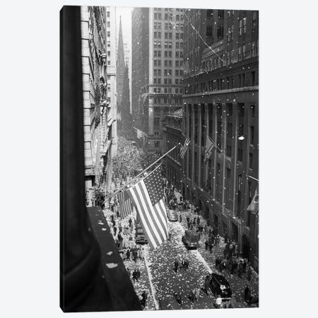1945 Aerial View Of V-Day Celebration On Wall Street NYC With Flags And Confetti Flying Canvas Print #VTG256} by Vintage Images Canvas Wall Art