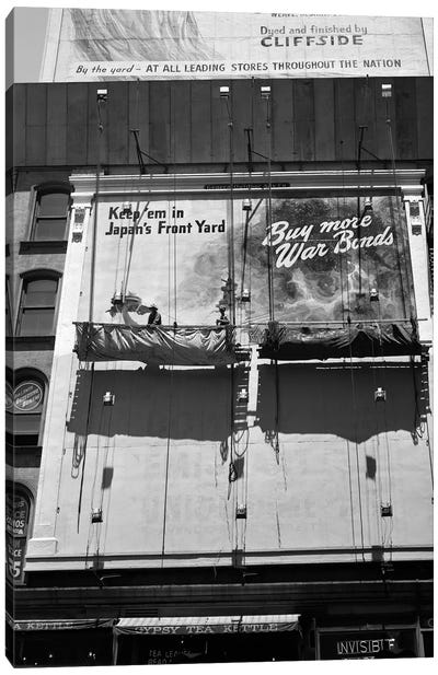 1945 New York City Sign Painters Corner 42nd Street Fifth Avenue Painting New War Bonds Sign From Scaffold Canvas Art Print - Tradesmen Art