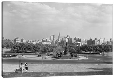 1946 Skyline Of Philadelphia From Steps Of The Art Museum Looking Down Parkway To City Hall Canvas Art Print - Philadelphia Art