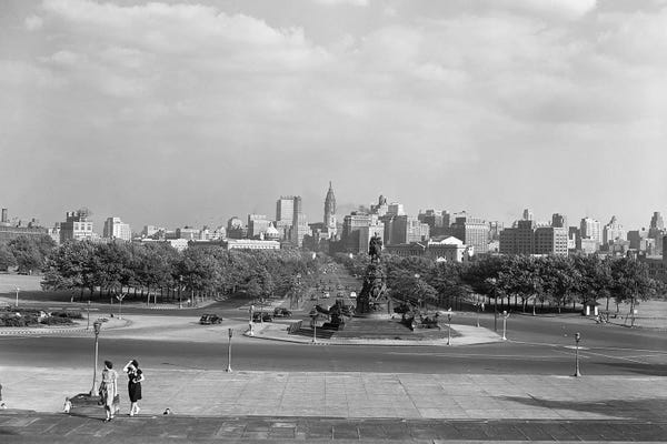 Pennsylvania: 1946 Skyline Of Philadelphia From Steps Of The Art Museum Looking Down Parkway To City Hall by Vintage Images