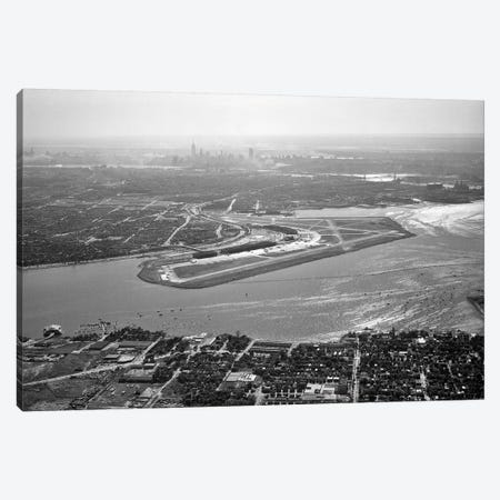 1950s Aerial Across Flushing Bay La Guardia Airport College Point Queens Manhattan Skyline In Distance Looking West Canvas Print #VTG261} by Vintage Images Canvas Art
