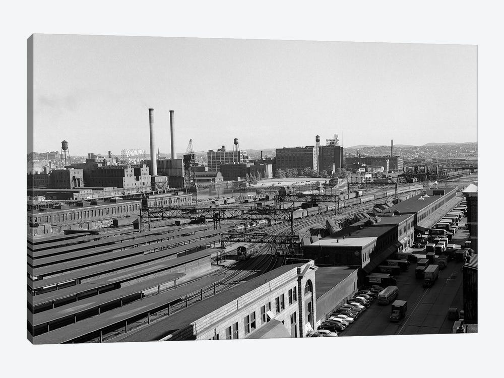 1950s Aerial Of Railroad Yard At Industrial Site Surrounded By Factories by Vintage Images 1-piece Art Print
