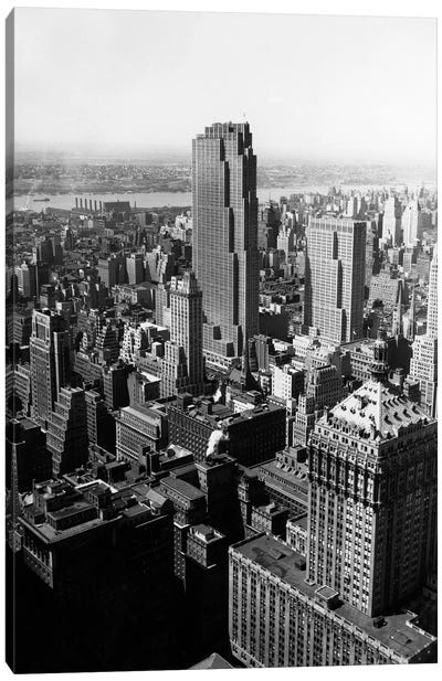 1950s Aerial View New York City Midtown Rockefeller Center Radio City In Middle Grand Central Station In Foreground Canvas Art Print - Vintage Images