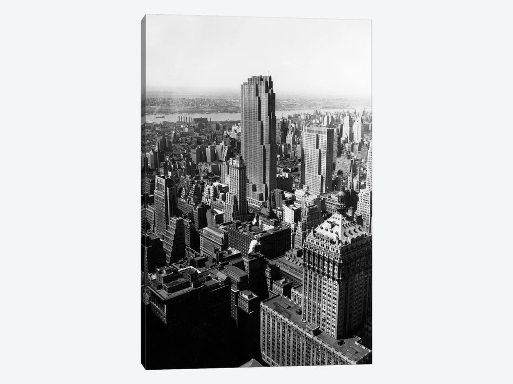 1950s Aerial View New York City Midtown Rockefeller Center Radio City In Middle Grand Central Station In Foreground by Vintage Images 1-piece Canvas Art Print