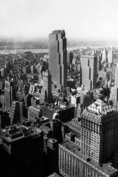 1950s Aerial View New York City Midtown Rockefeller Center Radio City In Middle Grand Central Station In Foreground