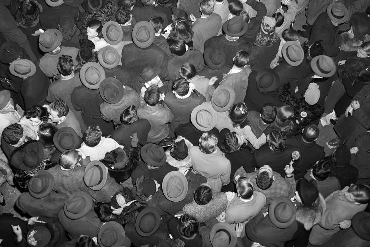 1950s Aerial View Of Crowd Of Men And Women In Times Square NYC Celebrating New Years Many Hats Outdoor