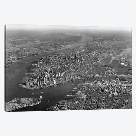 1950s Aerial View Of Manhattan Island On Left Is Hudson River On Right Is East River And Brooklyn Lower Left Is Governors Island Canvas Print #VTG269} by Vintage Images Canvas Artwork