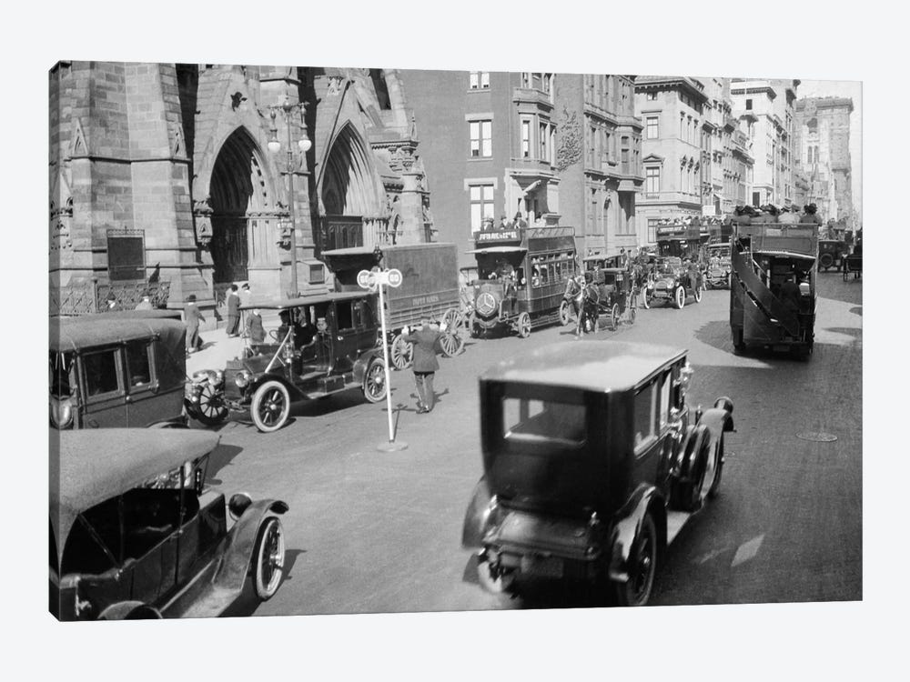 1912 Policeman And Traffic Semaphore On Fifth Avenue And 48Th Street Before World War I Manhattan New York City USA by Vintage Images 1-piece Canvas Art