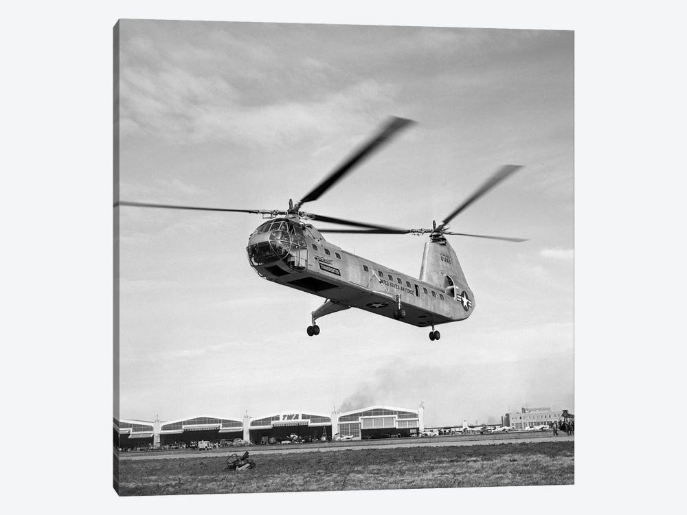 1950s Air Force Twin-Rotor Piasecki Helicopter Taking Off From Base by Vintage Images 1-piece Canvas Art