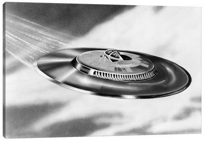 1950s Artist's Conception Of Flying Saucer Canvas Art Print - UFO Art