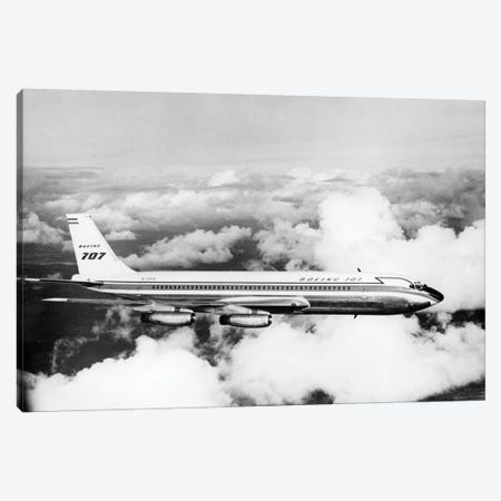 1950s Boeing 707 Passenger Jet Flying Through Clouds Canvas Print #VTG277} by Vintage Images Canvas Artwork
