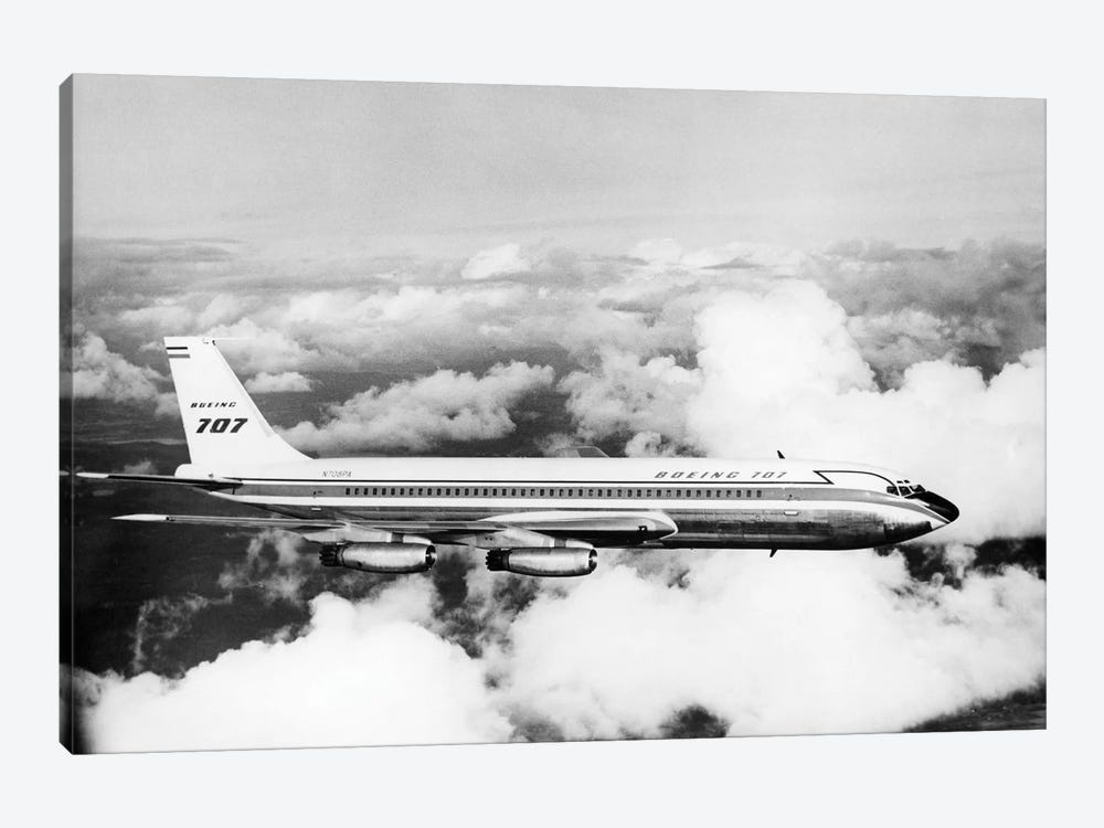 1950s Boeing 707 Passenger Jet Flying Through Clouds by Vintage Images 1-piece Canvas Print