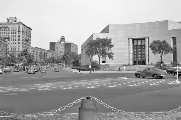 Brooklyn: 1950s Brooklyn Public Library Borough NYC As Seen From The Grand Army Plaza Looking To Eastern Parkway by Vintage Images