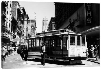 1950s Cable Car Turning Around At End Of Line San Francisco California USA Canvas Art Print - San Francisco Art