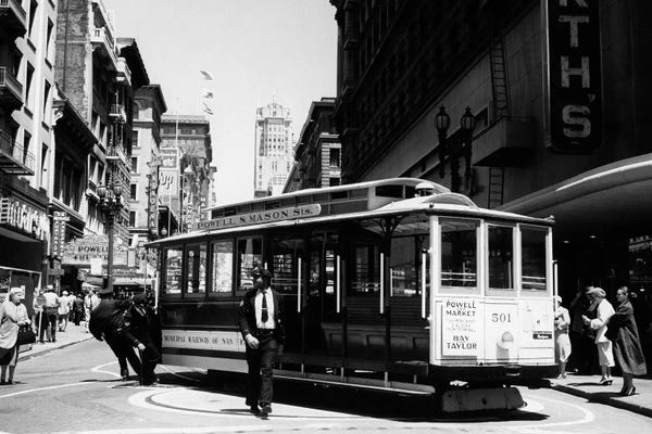 San Francisco: 1950s Cable Car Turning Around At End Of Line San Francisco California USA by Vintage Images