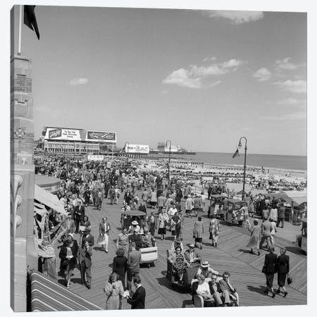 1950s Crowd People Men Women Children Boardwalk Atlantic City NJ USA Canvas Print #VTG286} by Vintage Images Canvas Art Print