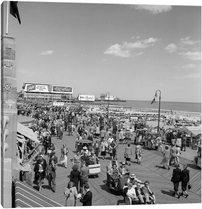 1950s Crowd People Men Women Children Boardwalk Atlantic City NJ USA Canvas Art Print - Vintage Images