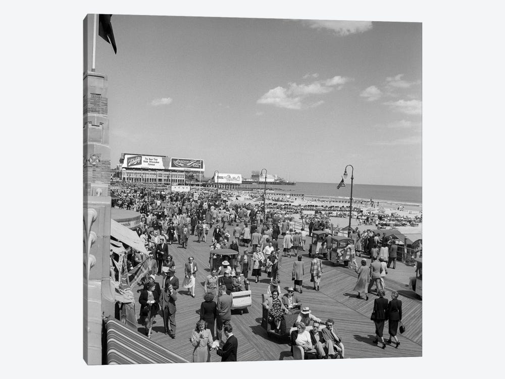 1950s Crowd People Men Women Children Boardwalk Atlantic City NJ USA by Vintage Images 1-piece Canvas Print