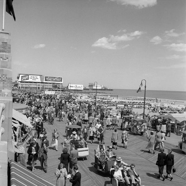 New Jersey: 1950s Crowd People Men Women Children Boardwalk Atlantic City NJ USA by Vintage Images