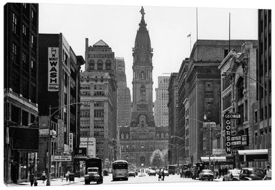 1950s Downtown Philadelphia PA USA Looking South Down North Broad Street At City Hall Canvas Art Print - United States of America Art