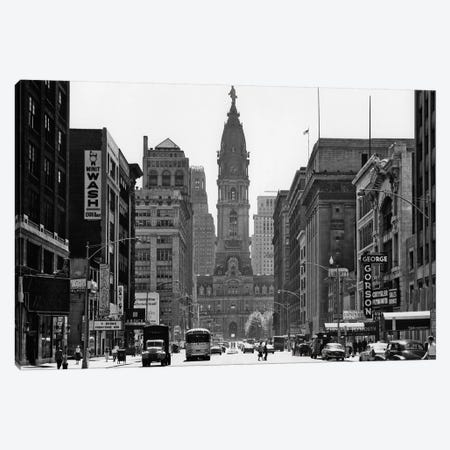 1950s Downtown Philadelphia PA USA Looking South Down North Broad Street At City Hall Canvas Print #VTG287} by Vintage Images Art Print