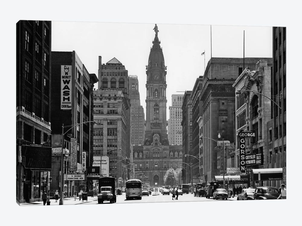 1950s Downtown Philadelphia PA USA Looking South Down North Broad Street At City Hall by Vintage Images 1-piece Canvas Art