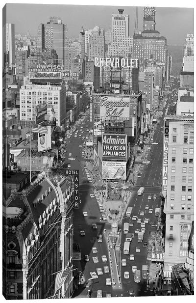 1950s Elevated View New York City Times Square Traffic Looking North To Duffy Square NYC NY USA Canvas Art Print - Times Square