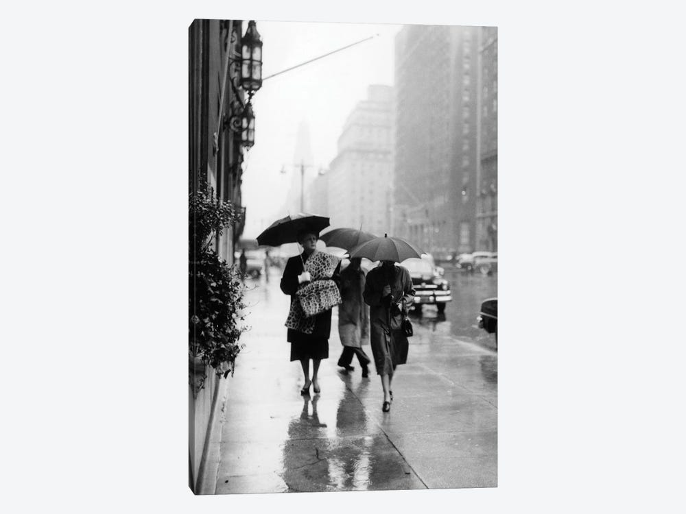 1950s Fashionable Woman Wearing Leopard Skin Muff And Stole Walking Down Rainy City Street by Vintage Images 1-piece Canvas Art