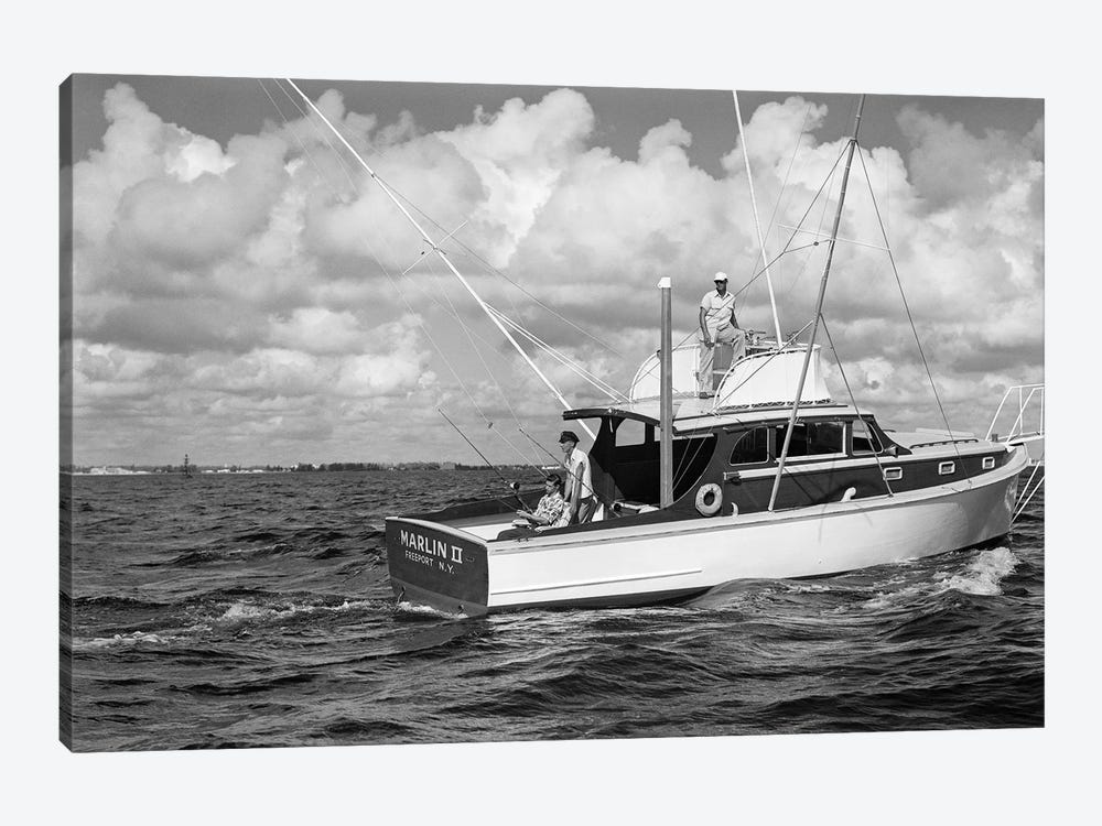 1950s Group Of 3 Men Trolling Off Of Fishing Boat In Gulf Stream by Vintage Images 1-piece Canvas Print