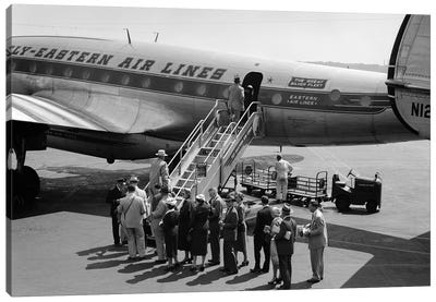1950s Group Of Passengers Boarding Commercial Propeller Airplane Washington Dc Canvas Art Print - Airplane Art