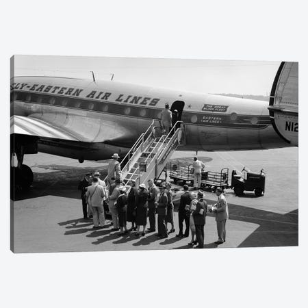 1950s Group Of Passengers Boarding Commercial Propeller Airplane Washington Dc Canvas Print #VTG294} by Vintage Images Canvas Artwork