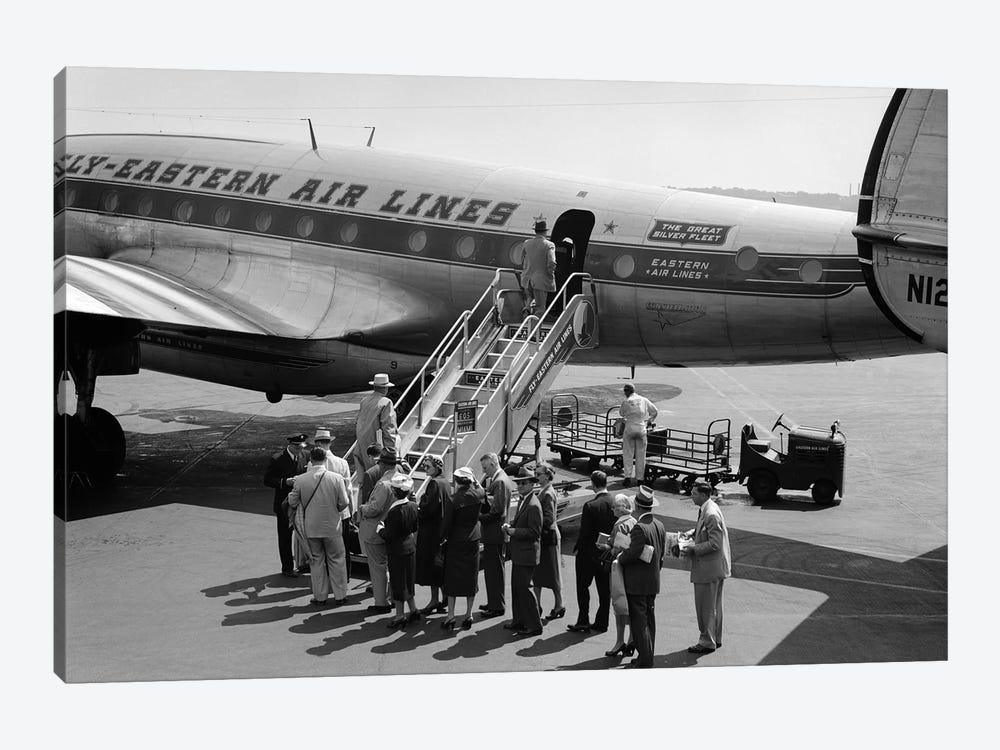 1950s Group Of Passengers Boarding Commercial Propeller Airplane Washington Dc by Vintage Images 1-piece Canvas Art