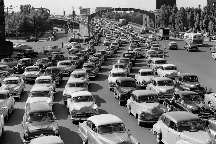 1950s Heavy Traffic Coming Off Of The Ben Franklin Bridge Driving From Camden NJ Into Philadelphia PA USA