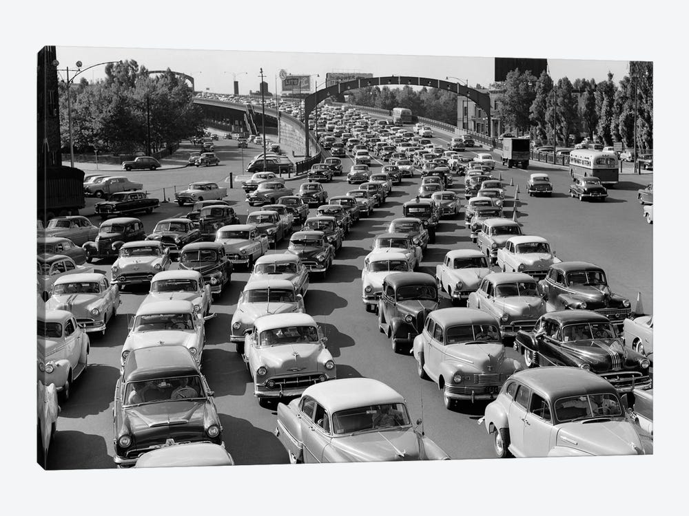 1950s Heavy Traffic Coming Off Of The Ben Franklin Bridge Driving From Camden NJ Into Philadelphia PA USA by Vintage Images 1-piece Art Print
