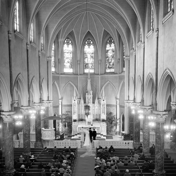 1950s High Angle View Of Wedding Ceremony In Saint Patrick's Cathedral New York City