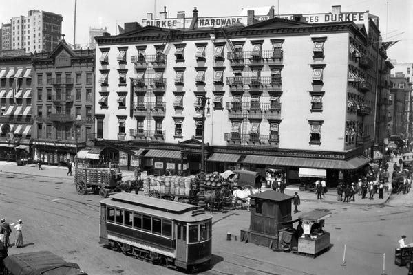 Manhattan: 1916 The Eastern Hotel With An Edison Street Car At South Ferry Lower Manhattan New York City USA by Vintage Images