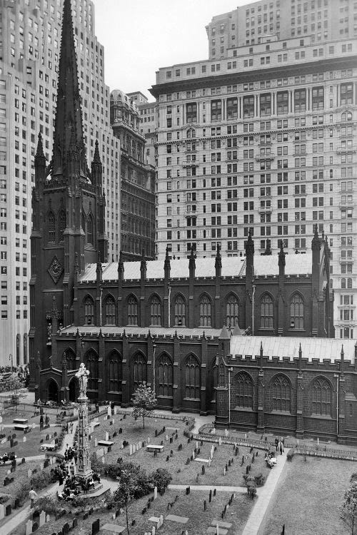 1950s Looking Down On Trinity Church Yard And Cemetery Downtown Manhattan New York City Near Wall Street NYC NY USA