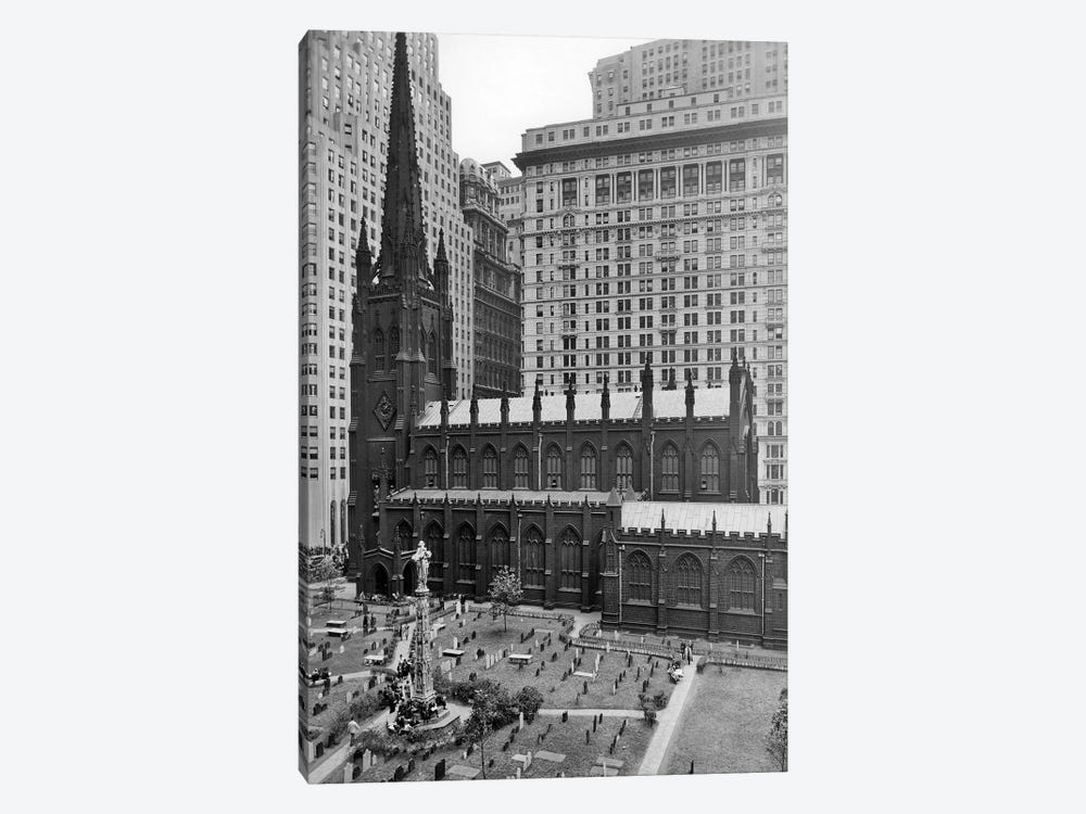 1950s Looking Down On Trinity Church Yard And Cemetery Downtown Manhattan New York City Near Wall Street NYC NY USA by Vintage Images 1-piece Canvas Artwork