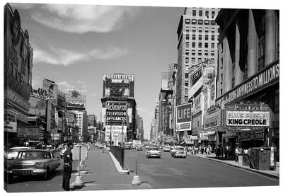 1950s Looking North Up Broadway From Times Square To Duffy Square King Creole On Movie Marquee Manhattan New York City USA Canvas Art Print - Times Square