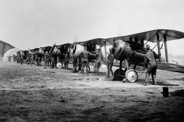 1918 Flight Line Of American Expeditionary Force Pilots And Sopwith Camel WW I Biplanes