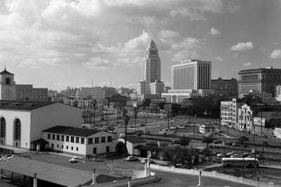 1950s Los Angeles Civic Center With Union Station In Foreground California USA by Vintage Images art print