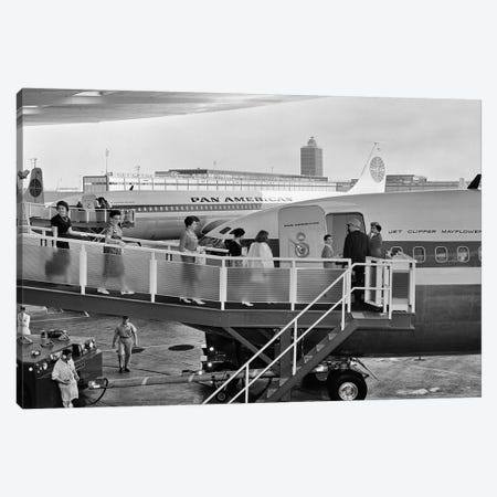 1950s Men And Women Walking Down Ramp Boarding Commercial Jet Airliner Idlewild Airport New York City USA Canvas Print #VTG314} by Vintage Images Art Print