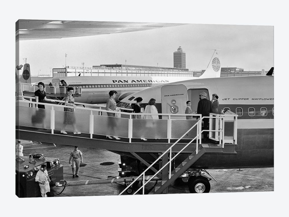 1950s Men And Women Walking Down Ramp Boarding Commercial Jet Airliner Idlewild Airport New York City USA by Vintage Images 1-piece Art Print