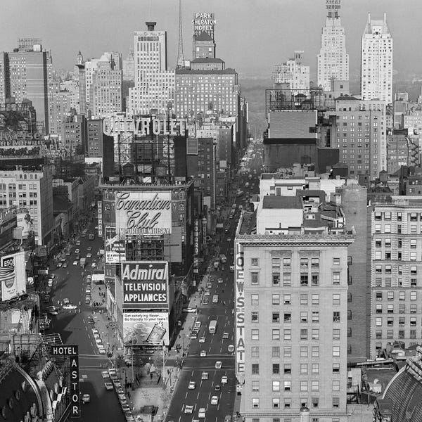 Times Square: 1950s New York City Times Square Looking North From Roof Of Hotel Claridge NYC NY USA by Vintage Images