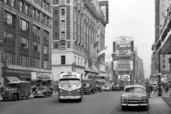 1950s New York City Times Square Traffic Broadway Bus Looking North To Duffy Square From West 44Th Street NYC NY USA