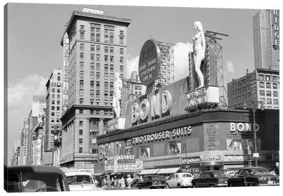 1950s New York City Times Square With Massive Bond Clothing Sign Between 44Th And 45Th Streets Canvas Art Print - Vintage Images