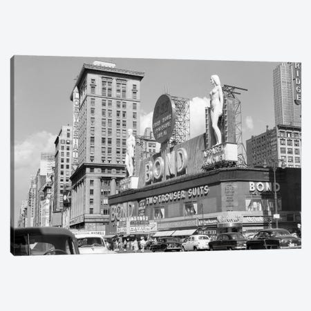 1950s New York City Times Square With Massive Bond Clothing Sign Between 44Th And 45Th Streets Canvas Print #VTG318} by Vintage Images Canvas Artwork