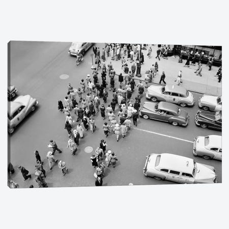 1950s New York City, NY 5th Avenue Overhead View Of Traffic And Pedestrians Crossing Street Rush Hour Canvas Print #VTG319} by Vintage Images Canvas Wall Art